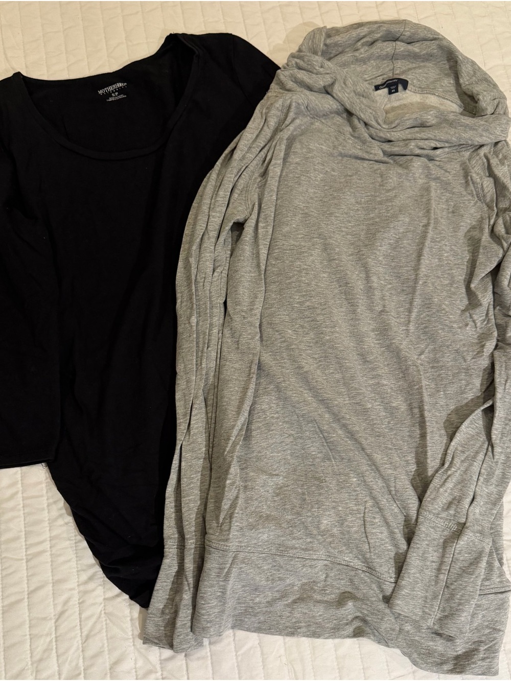 Motherhood Maternity Black Tee and Heather Gray Long Sleeve Top